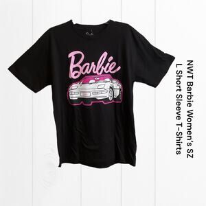 Barbie Short Sleeve Women's Black Crewneck Logo Graphic T- Shirt Size L NWT
